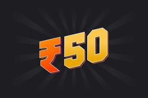 50 Indian Rupee vector currency image. 50 Rupee symbol bold text vector illustration