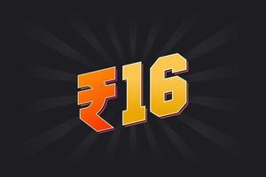 16 Indian Rupee vector currency image. 16 Rupee symbol bold text vector illustration