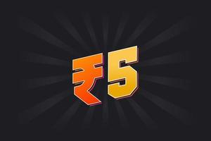 5 Indian Rupee vector currency image. 5 Rupee symbol bold text vector illustration