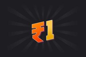 1 Indian Rupee vector currency image. 1 Rupee symbol bold text vector illustration