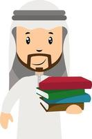 Arab men with books, illustration, vector on white background.