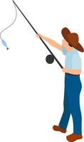 Fisherman fishing, illustration, vector on white background.