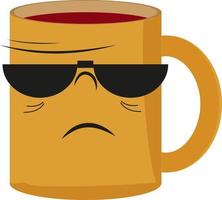 Yellow mug with glasses, illustration, vector on a white background.