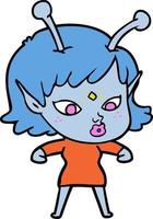 Cartoon pretty alien girl vector