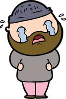 Cartoon man with beard crying vector