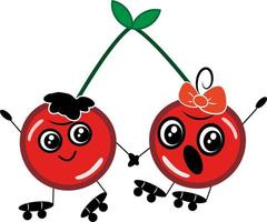 Cherries on roller skates, illustration, vector on a white background.