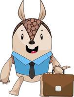 Armadillo with suit case, illustration, vector on white background.