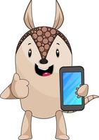 Armadillo with mobile phone, illustration, vector on white background.