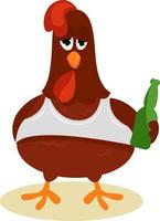 Drunk chicken , illustration, vector on white background