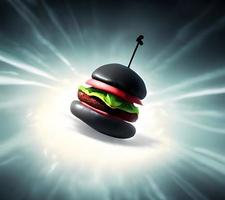 Gourmet fresh delicious Black Hamburger with meat cutlet. photo