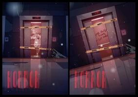 Horror banner with ghost stand in broken elevator vector