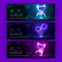 Ai technology futuristic cartoon banners, cyborg vector