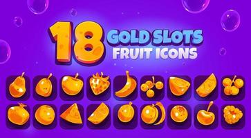 Gold slots game fruit and berries icons vector