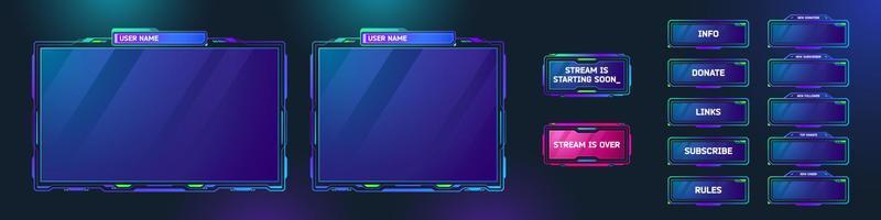 Game streaming panels and buttons in sci fi style vector