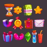 Game icons with money, gold star, dynamite, magnet vector