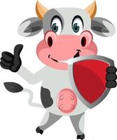 Cow with shield, illustration, vector on white background.