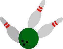 Bowling ball with pins, illustration, vector on white background.