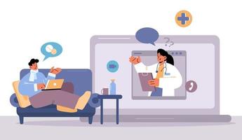 Online medicine, patient call doctor via internet vector