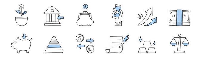 Finance icons of money exchange, bank, payment vector