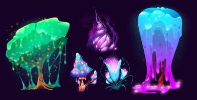 Fantasy plants, magic or alien planet and trees vector