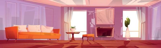 Old dirty living room in abandoned house vector