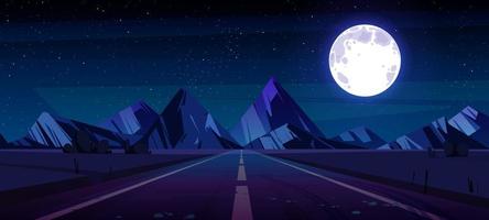 Night landscape with straight highway and mountain vector