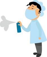 Woman disinfect the room, illustration, vector on white background