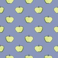 Green apple , seamless pattern on a violet background. vector