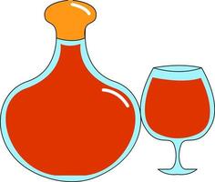 Cognac glass and bottle, illustration, vector on white background.