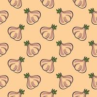 White garlic , seamless pattern on a light brown background. vector