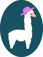 Lama with hat, illustration, vector on white background.