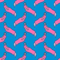 Woman in pink dress sitting ,seamless pattern on blue background. vector