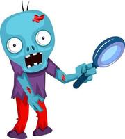 Zombie with magnifying glass, illustration, vector on white background.