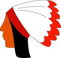 Red indian with feathers, illustration, vector on white background