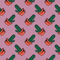 Cactus in a pot,seamless pattern on pink background. vector