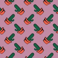 Cactus in a pot,seamless pattern on pink background. vector