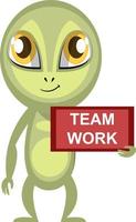 Alien with team work sign, illustration, vector on white background.