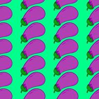 Eggplant pattern, seamless pattern on green background. vector