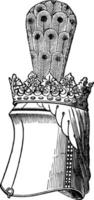 Helm of Sir Edmund de Thorpe have a crest and helmet in this picture vintage engraving. vector