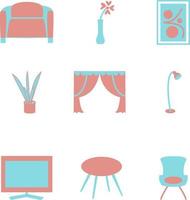 Living room furniture, illustration, vector on a white background.