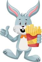 Bunny with french fries, illustration, vector on white background.