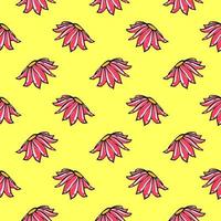 Lovely pink flower, seamless pattern on yellow background. vector