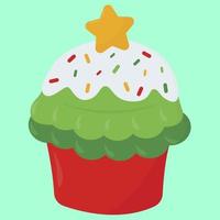 Christmas cupcake, illustration, vector on white background.