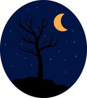 Tree in night, illustration, vector on white background.