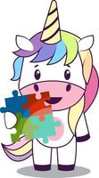 Unicorn with puzzle, illustration, vector on white background.