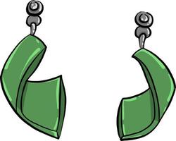Green earrings , illustration, vector on white background
