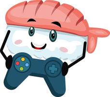 Sushi with gamepad, illustration, vector on white background.