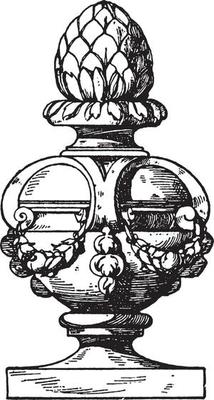 Finial Modern Vase, Medals,  vintage engraving.