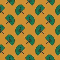 Green tree,seamless pattern on yellow background. vector