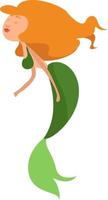 Mermaid with a green tail, illustration, vector on a white background.